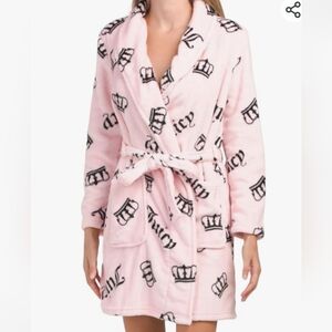 Juicy Couture Pink‎ Short Robe Large /X-Large Plush Hooded Soft Warmth Sexy